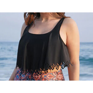 BLOOMCHIC SZ 26 4X plus black laser cut adjustable tankini bikini top NWT B171